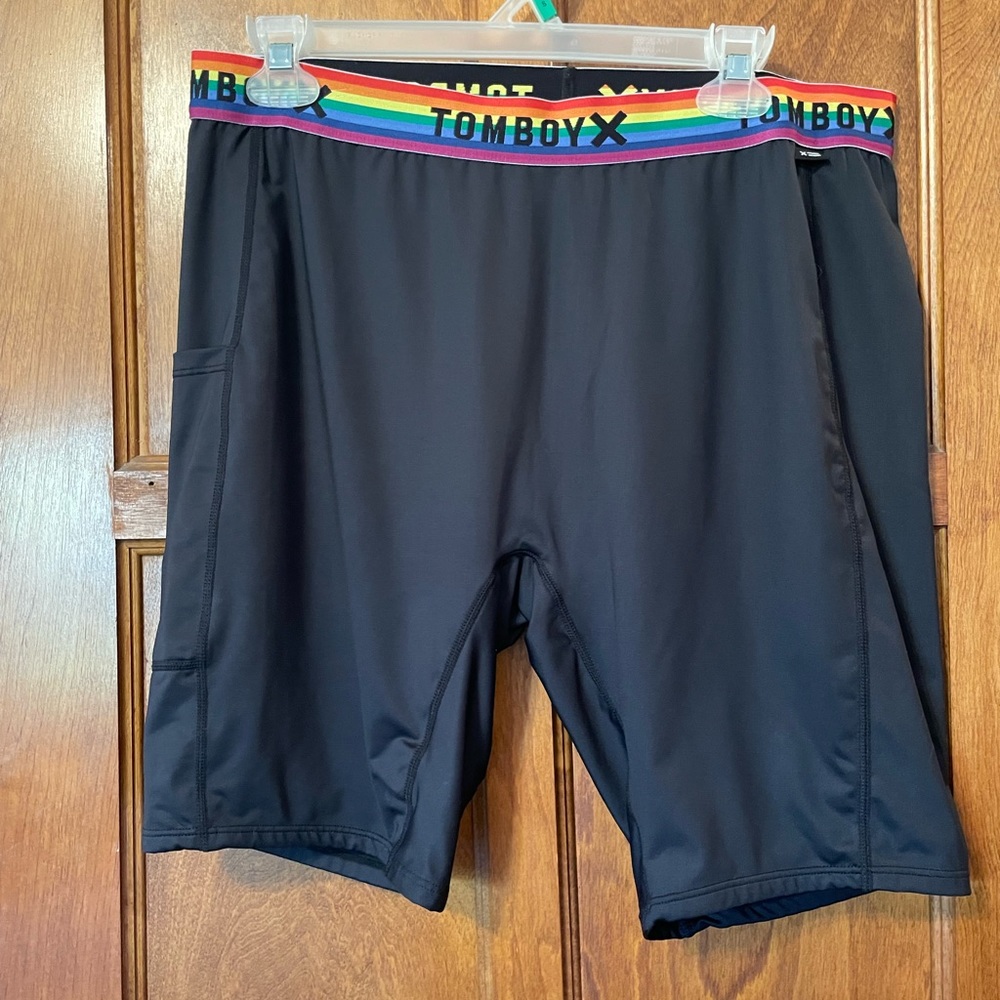 New TomboyX 9" Swim Shorts with Pocket in Black Rainbow